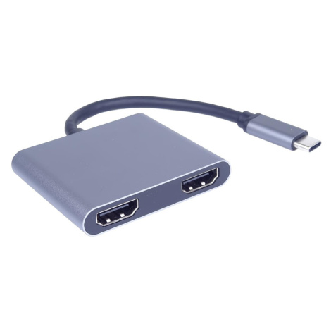 PremiumCord MST adaptér USB-C na 2x HDMI, USB3.0, PD, rozlišení 4K a FULL HD 1080p,