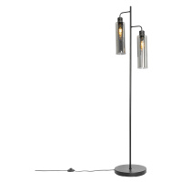 Moderní stojací lampa černá s kouřovým sklem 2 světla - Stavelot
