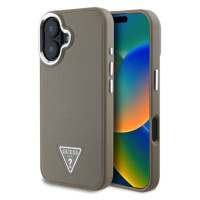 Guess PU Grained Triangle Logo kryt pro iPhone 16 hnědý