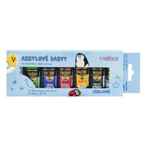 Akrylové barvy na kamínky s lakem Cadence - základní barvy, sada 6 ks + akrylový lak 25 ml