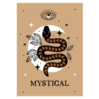 Ilustrace poster with mystic eye , black snake and  moon, nataka, 30 × 40 cm