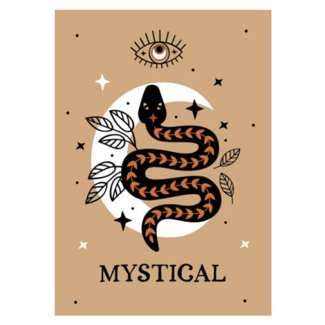 Plakát, Obraz - poster with mystic eye , black snake and  moon, nataka, 30 × 40 cm