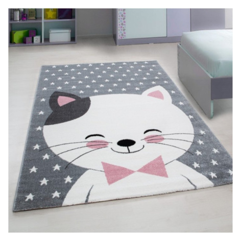 ELIS DESIGN Dětský koberec - Bílá kočička s černým ouškem rozměr: 80x150 Elisdesign