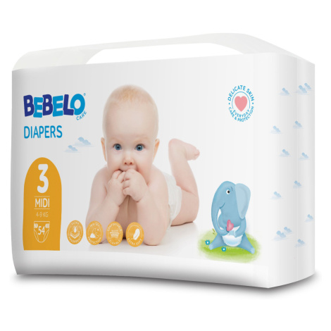 BEBELO Care Diapers Midi 3 dětské pleny 54 ks