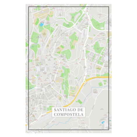 Mapa Santiago de Compostela color, 26.7x40 cm