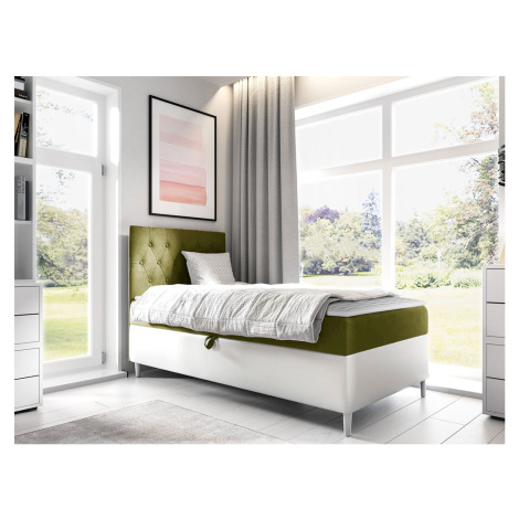 Kontinentální postel Mimir 90x200cm, bílá/zelená