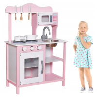 Kuchyňka Sporák pro děti Růžový Dřevěné hrnce +příbory Mikrovlnka