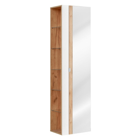 Comad Koupelnová skříňka sloupek se zrcadlem Capri 803 1D bílý lesk/dub kraft zlatý