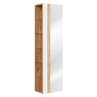Comad Koupelnová skříňka sloupek se zrcadlem Capri 803 1D bílý lesk/dub kraft zlatý
