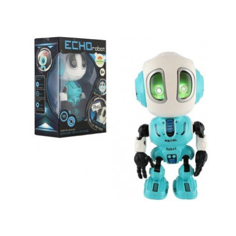 Robot ECHO opakující věty kovový 12cm modrý na baterie se zvukem se světlem v krabičce 10,5x15x5 Teddies