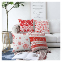 Sada 4 vánočních žinylkových povlaků na polštář Minimalist Cushion Covers Red Snowflakes, 55 x 5