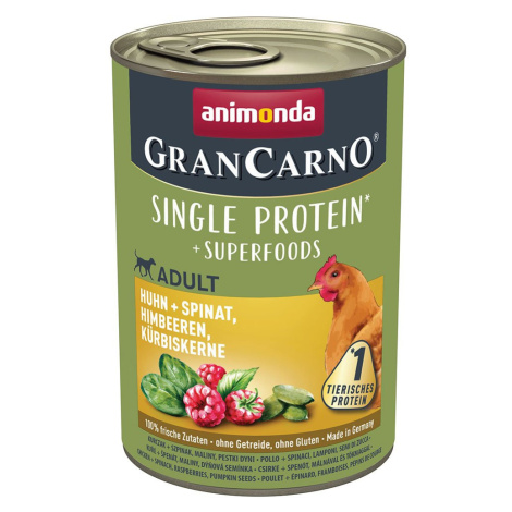 Animonda GranCarno KUŘE+ŠPENÁT, MALINY, DÝŇOVÁ SEMÍNKA 24x400g