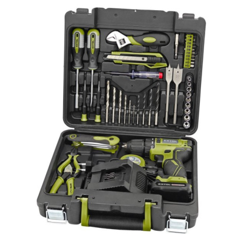 EXTOL CRAFT 422801 bezuhlíková aku vrtačka 12V LiIon 2Ah s nářadím 46ks mobilní dílna Extol Premium