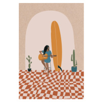 Ilustrace Longboard Surfing culture flat illustration, LucidSurf, 26.7x40 cm