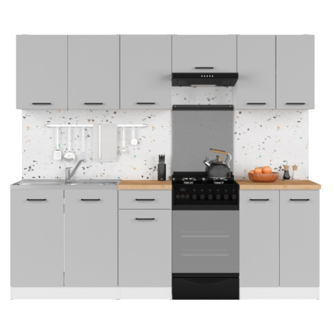 Kuchyně JAMISON 180/230 cm bez pracovní desky, bílá/světle šedý lesk Brw