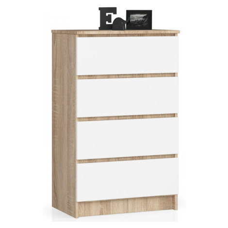 Ak furniture Komoda Kuba 60 cm - 4 šuplíky dub sonoma/bílá