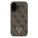 Guess PU 4G Strass Triangle Metal Logo Zadní Kryt pro iPhone 16 Brown