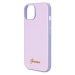 Guess PU Leather Iridescent Metal Script kryt iPhone 15 fialový