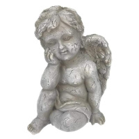 Anděl sedící z magnesia šedý 33cm