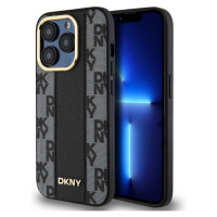 DKNY PU Leather Checkered Pattern Magsafe kryt iPhone 15 Pro černý