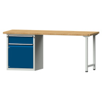 ANKE Dílenský stůl s rámovou konstrukcí, 1 zásuvka 180 mm, 1 dveře, šířka 2000 mm, bukový masiv