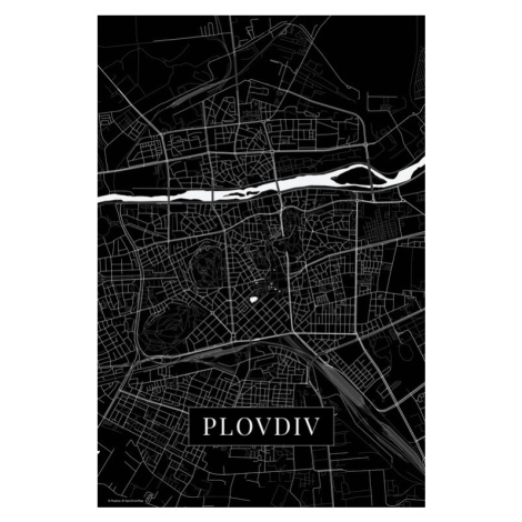 Mapa Plovdiv black, (26.7 x 40 cm)