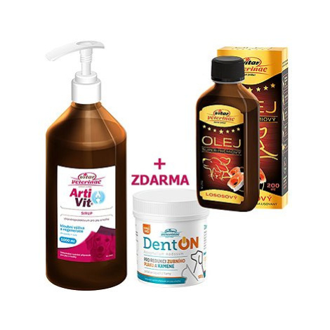 Vitar Veterinae Artivit sirup 1000 ml + DentON 100 g + lososový olej 200 ml Vitar Veteriane