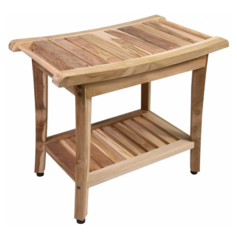 Koupelnová stolička DIVERO SECO s poličkou, teakové dřevo, neošetřené