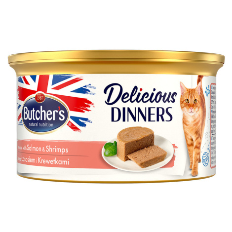 Butcher's Delicious Dinners pro kočky 48 × 85 g - výhodné balení - losos & krevety Butcher´s