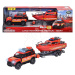 Autíčko hasičské s přívěsem a lodí Land Rover Fire Rescue Majorette kovové se zvukem a světlem d