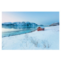 Fotografie Coastal landscape with red hut in, Westend61, 40 × 26.7 cm