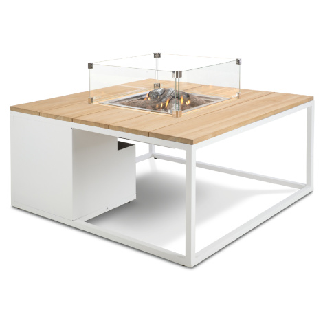 Stůl s plynovým ohništěm COSI- typ Cosiloft 100 bílý rám / deska teak
