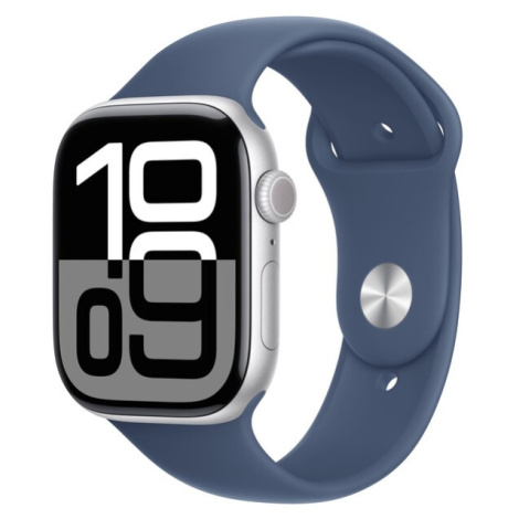 Apple Watch Series 10 Cellular 42mm Stříbrný hliník s denimovým sportovním řemínkem S/M