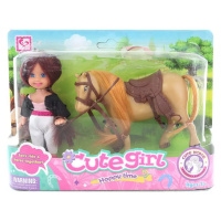 Kůň jezdecký osedlaný + panenka žokejka herní set v krabici plast