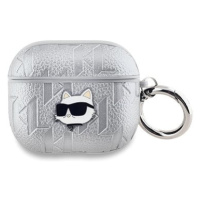 Karl Lagerfeld PU Embossed Choupette Head Pouzdro pro AirPods 3 Silver