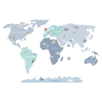 Pastelowe Love Dětské nástěnné samolepky MAPA SVĚTA modré Zvolte rozměr: M, Zvolte jazyk: Sloven