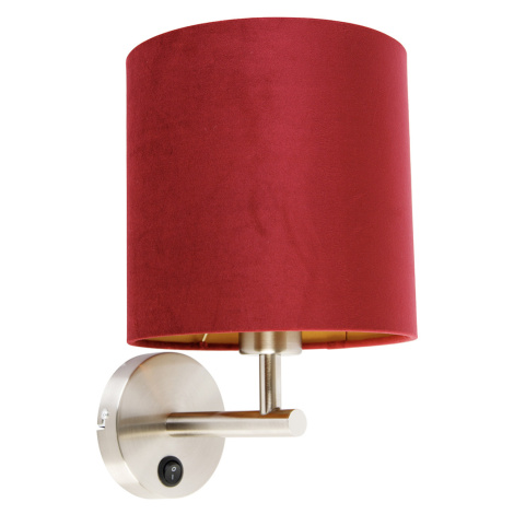 Elegantní nástěnná lampa z oceli s odstínem červeného sametu - mat QAZQA