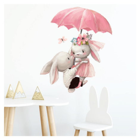 Samolepka do dětského pokoje Zajíčci s deštníkem