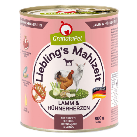 GranataPet Liebling's Mahlzeit 6 x 800 g - Jehněčí a kuřecí srdce