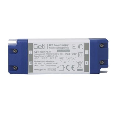 Zdroj spínaný pro LED 12V/ 18W  GETI  GPS18, IP20