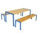 PROCITY Sestava stolu a laviček Silaos®, délka 1800 mm, modrá / světlý dub