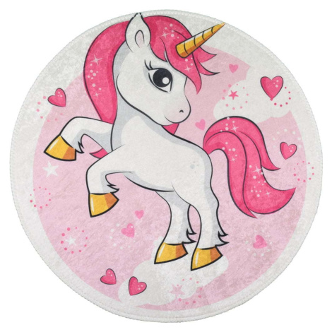 Růžový pratelný dětský koberec ø120 cm Pink Unicorn – Vitaus