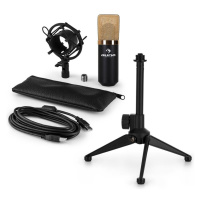 Auna MIC-900BG-LED V1, USB mikrofonní sada, černo zlatý kondenzátorový mikrofon + stolní stativ