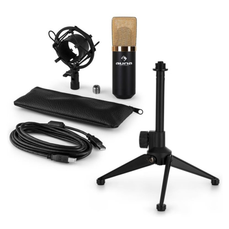Auna MIC-900BG-LED V1, USB mikrofonní sada, černo zlatý kondenzátorový mikrofon + stolní stativ