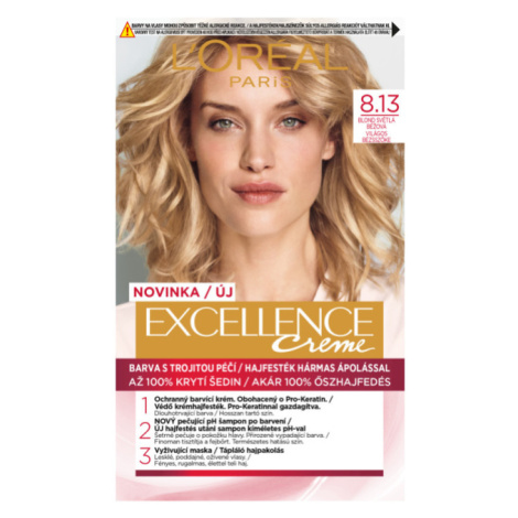 L'Oréal Paris Excellence Créme permanentní barva na vlasy 8.13 Blond světlá béžová 72+48+12+60 m