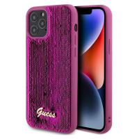 Guess Sequin Script Logo kryt iPhone 12/12 Pro tmavě růžový