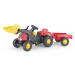 Šlapací traktor Rolly Kid s přívěsem a nakladačem-červený s vlečkou