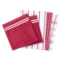 LIVARNO home Sada kuchyňských utěrek a ručníků, 100 % bavlna, 5dílná (červená/bílá)