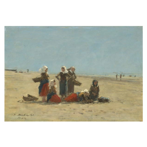 Plakát, Obraz - Women on the Beach at Berck, 1881, Eugene Louis Boudin, 40 × 26.7 cm