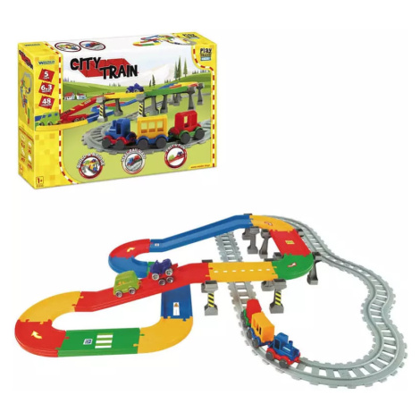 WADER Play Tracks baby set dráha s vláčkem a autíčky s doplňky 42ks plast